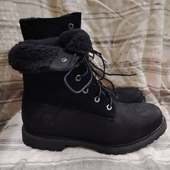 Timberland Shoes - Women's Timberland Black Nubuck Fleece Fold Down Work Boot